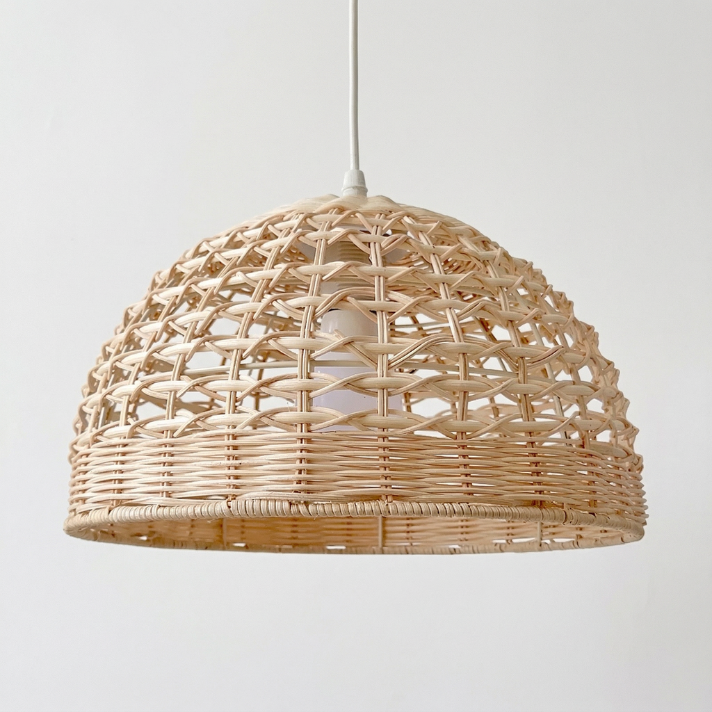 Pendant Light Rattan Dome Ceiling Mounted Natural Finish