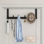 RoomHold: Door Shelf with 5 Stainless Steel Hooks – Screw-Free, Durable & Versatile for Bathroom, Kitchen & Bedroom
