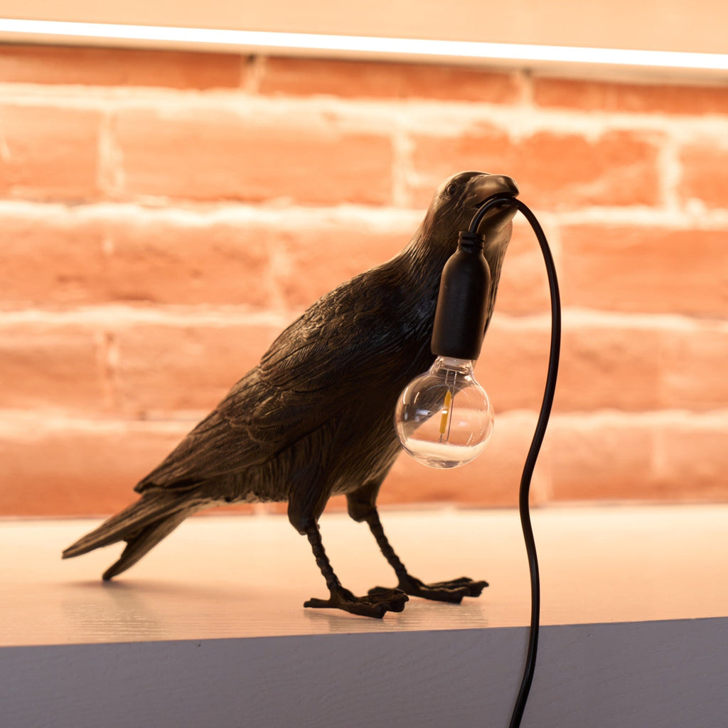 Boreas Raven Table Lamp | Detailed Resin Design, Modern Black Finish