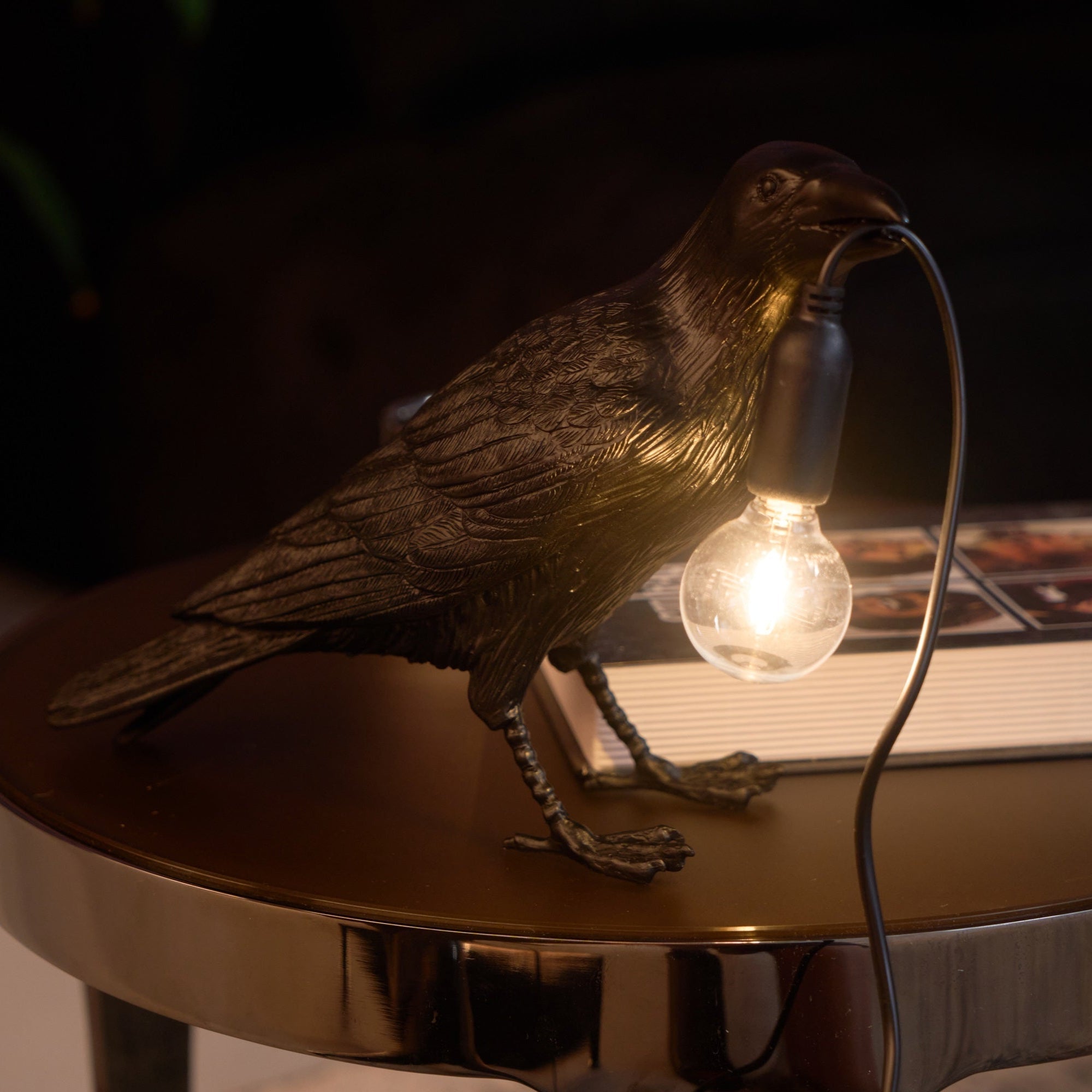 Boreas Raven Table Lamp | Detailed Resin Design, Modern Black Finish