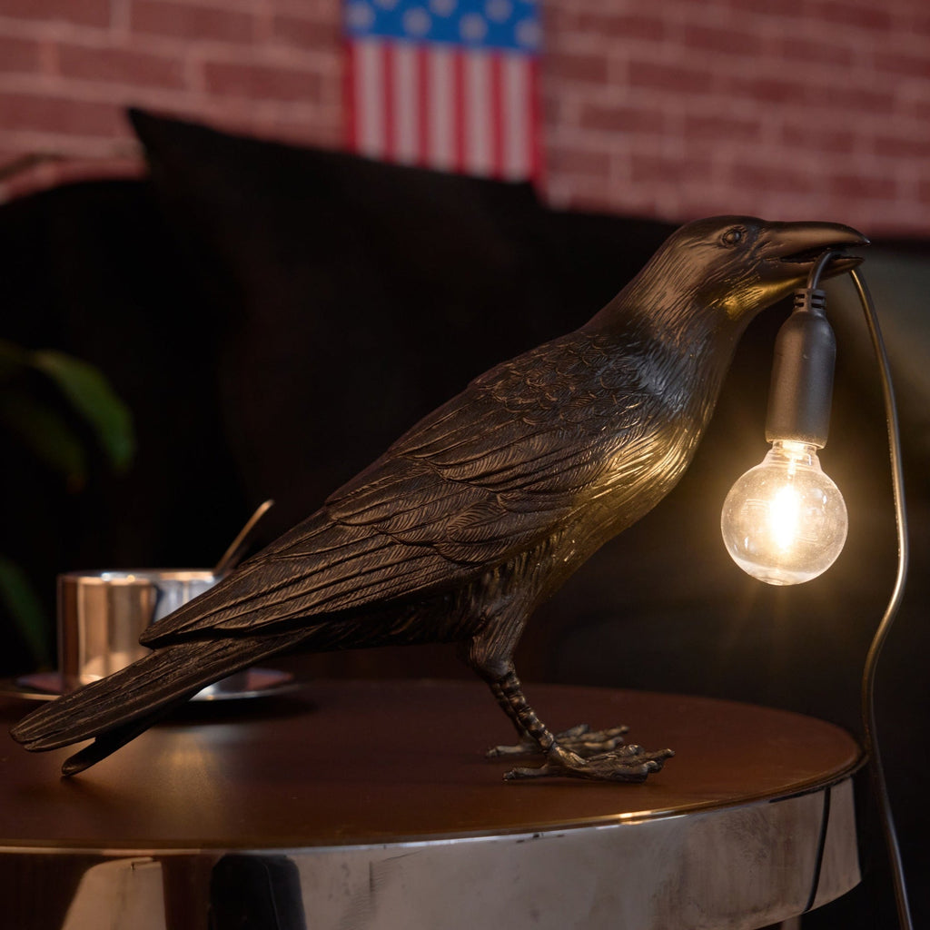 Boreas Raven Table Lamp | Detailed Resin Design, Modern Black Finish
