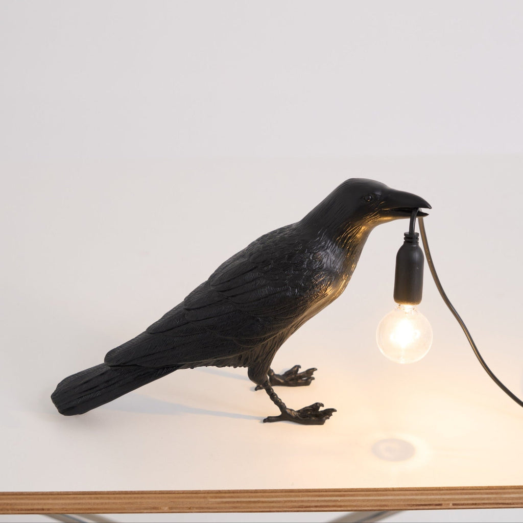 Boreas Raven Table Lamp | Detailed Resin Design, Modern Black Finish