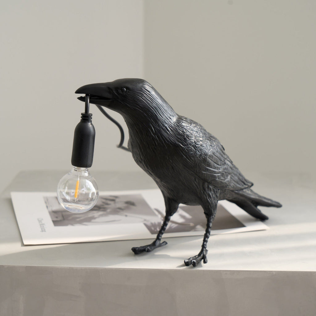 Boreas Raven Table Lamp | Detailed Resin Design, Modern Black Finish