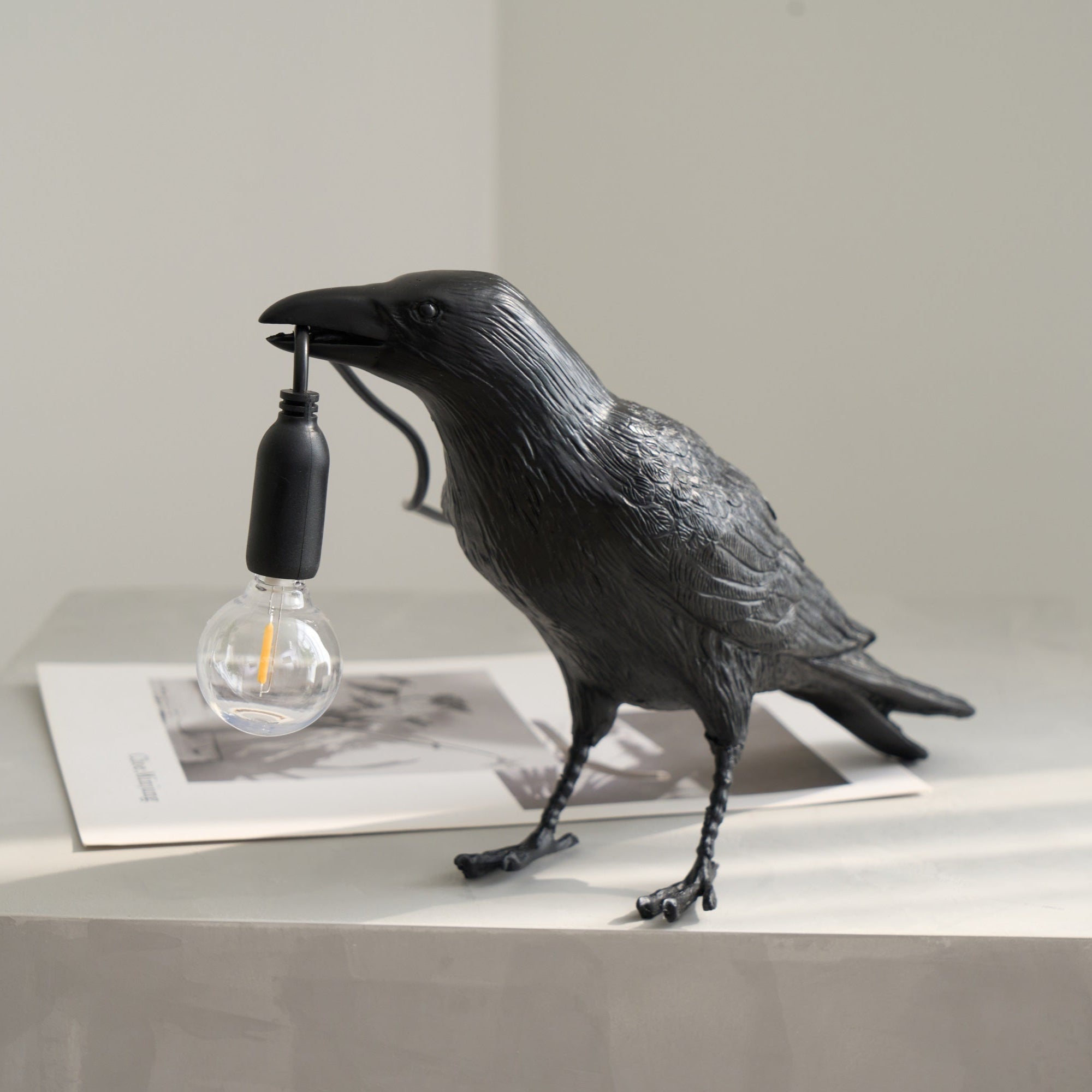 Boreas Raven Table Lamp | Detailed Resin Design, Modern Black Finish