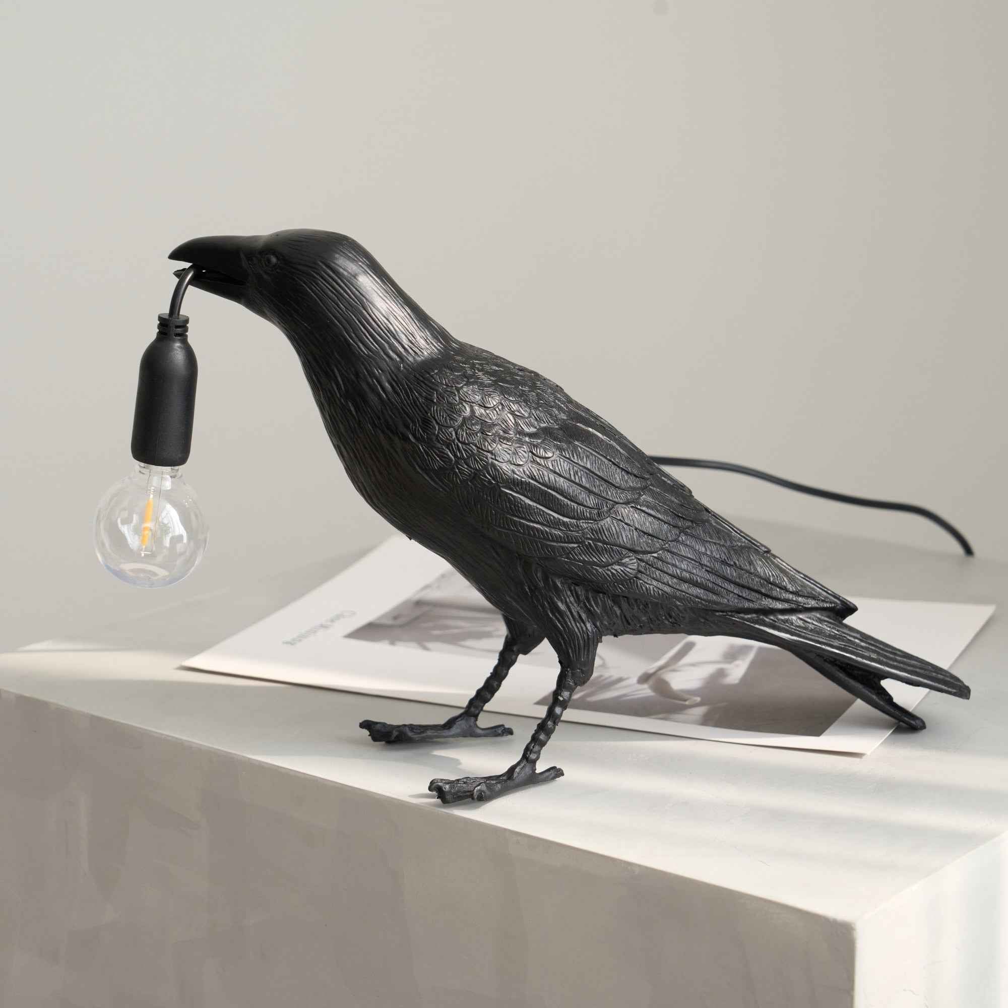 Boreas Raven Table Lamp | Detailed Resin Design, Modern Black Finish