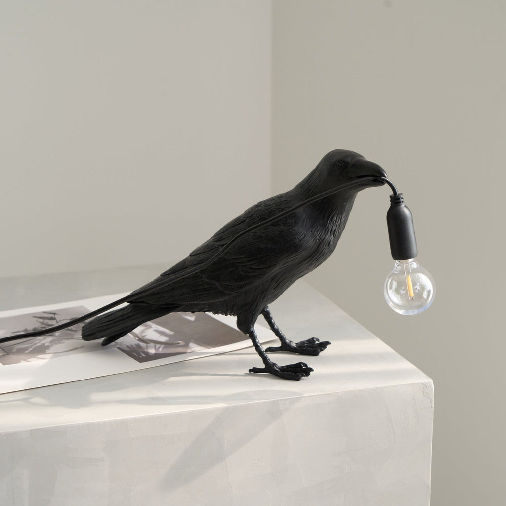 Boreas Raven Table Lamp | Detailed Resin Design, Modern Black Finish