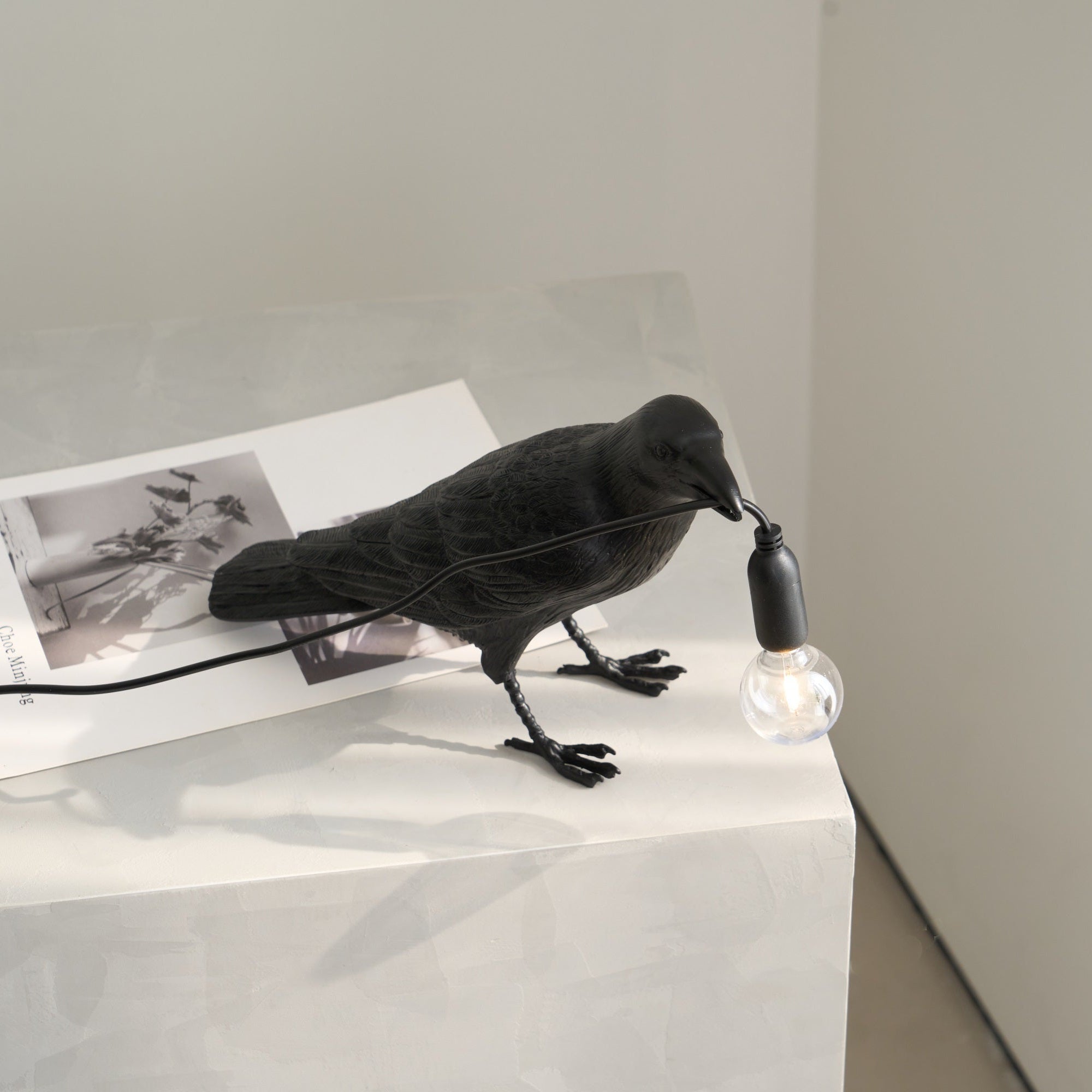Boreas Raven Table Lamp | Detailed Resin Design, Modern Black Finish