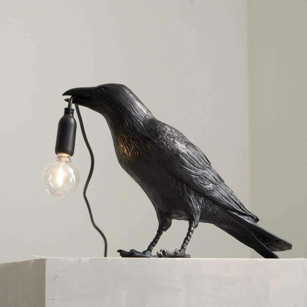 Boreas Raven Table Lamp | Detailed Resin Design, Modern Black Finish