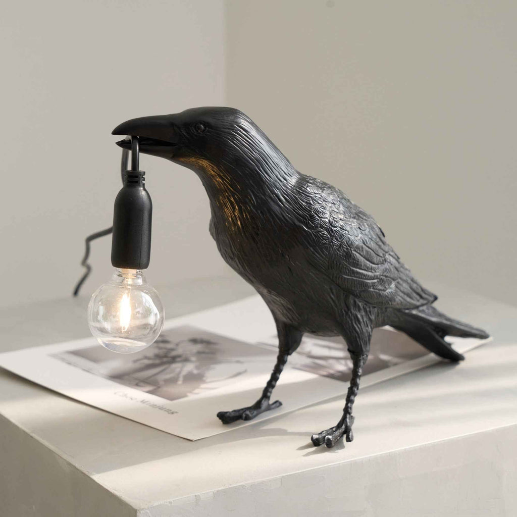 Boreas Raven Table Lamp | Detailed Resin Design, Modern Black Finish