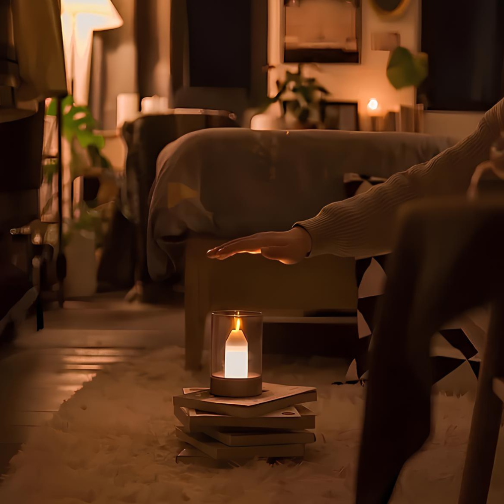 LED Candle Lamp, Glass Cylinder, USB Rechargeable, Motion Control