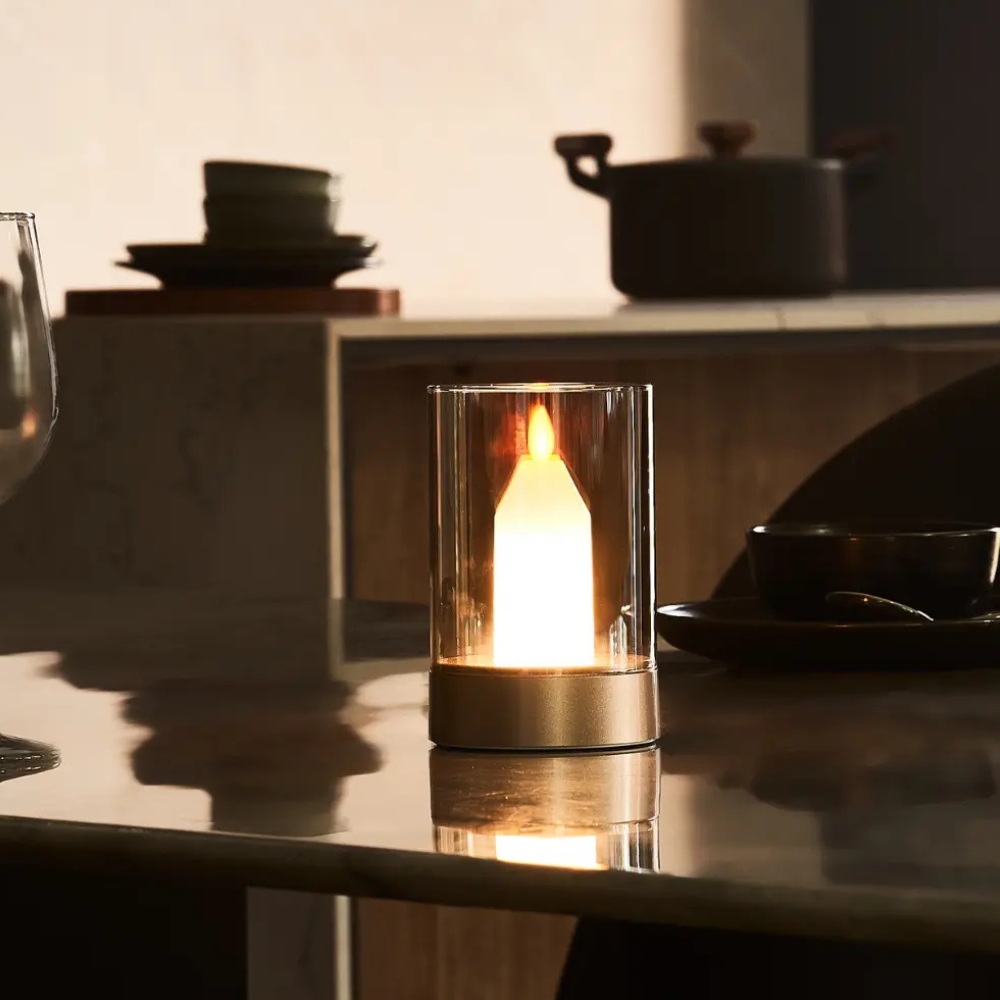 LED Candle Lamp, Glass Cylinder, USB Rechargeable, Motion Control