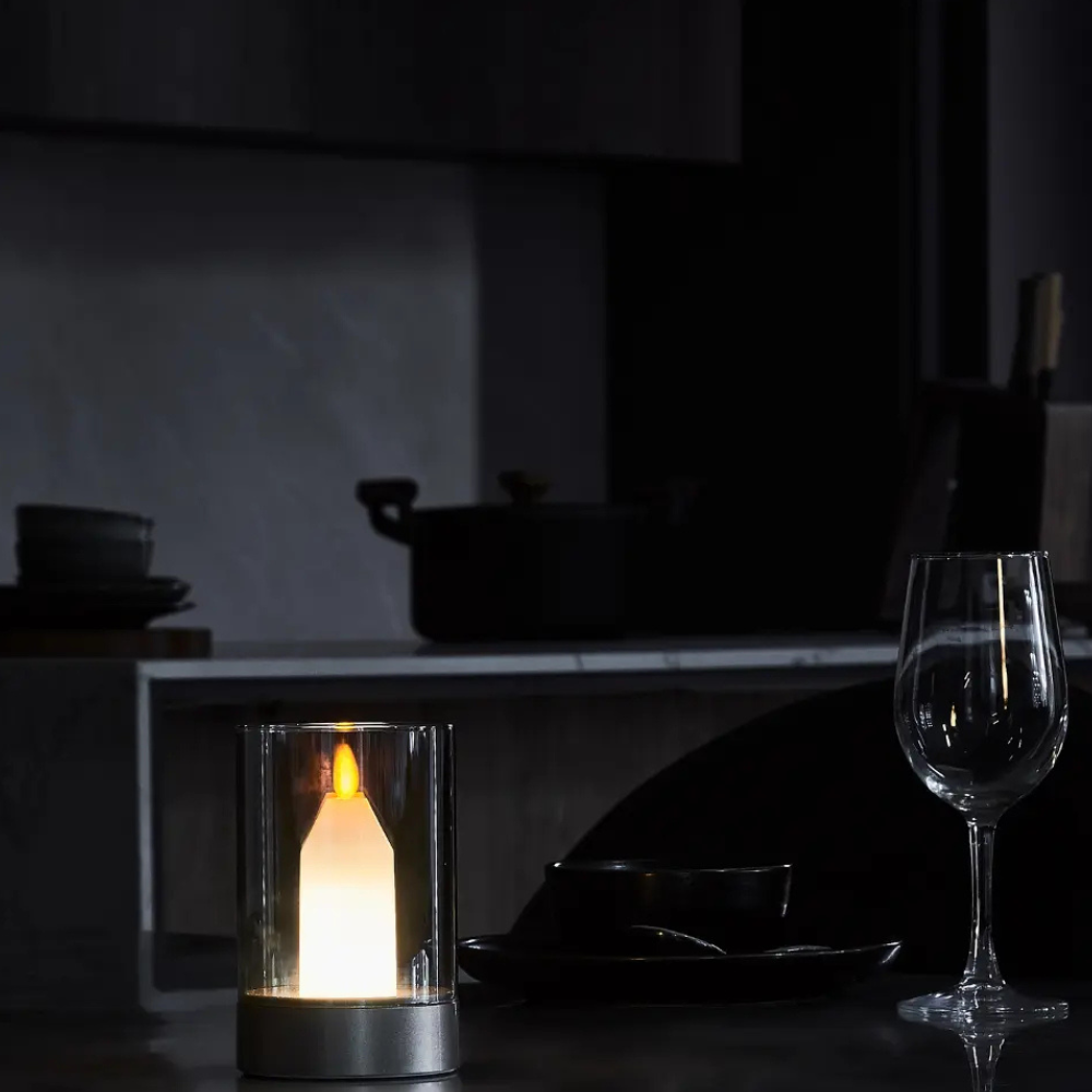 LED Candle Lamp, Glass Cylinder, USB Rechargeable, Motion Control