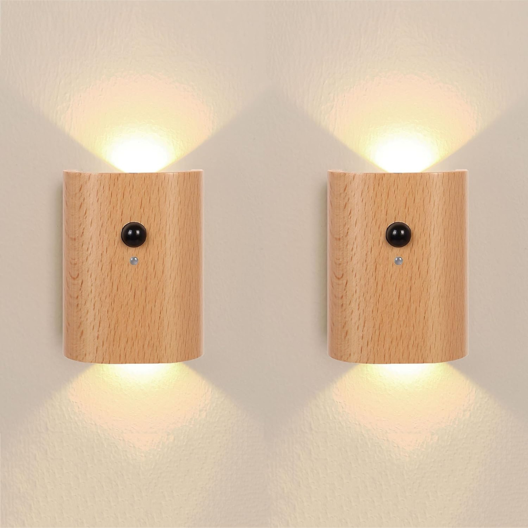 Wall Light LED Motion Sensor USB Rechargeable 2700K Wood PC 7.3 cm