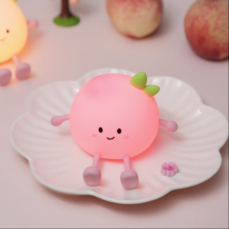 Rechargeable Silicone Peach Night Light with 7-Color Tap Control for Kids' Rooms – Soft, Safe & Durable Night Lamp