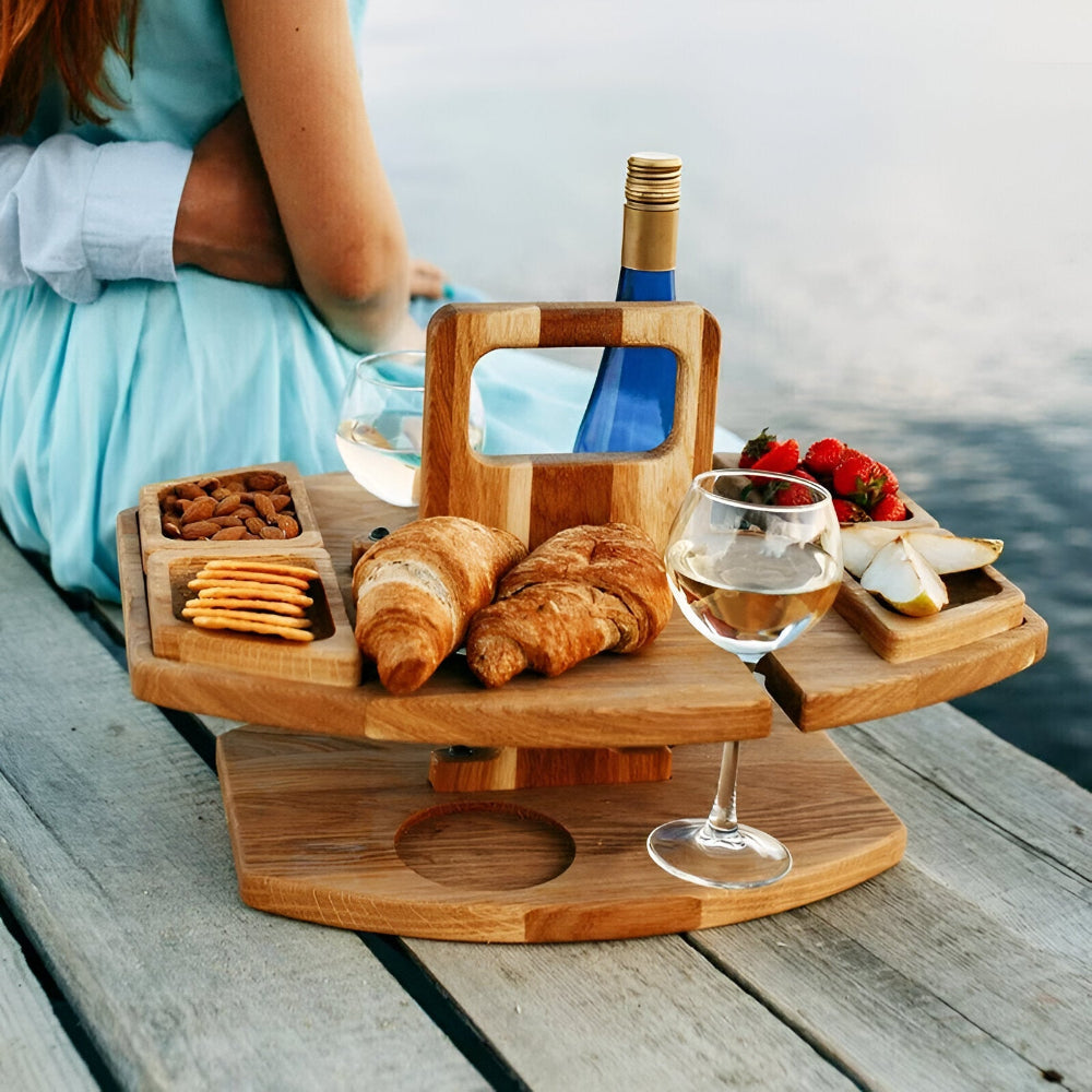 Dionara - Foldable Wooden Picnic Table with Wine Holder