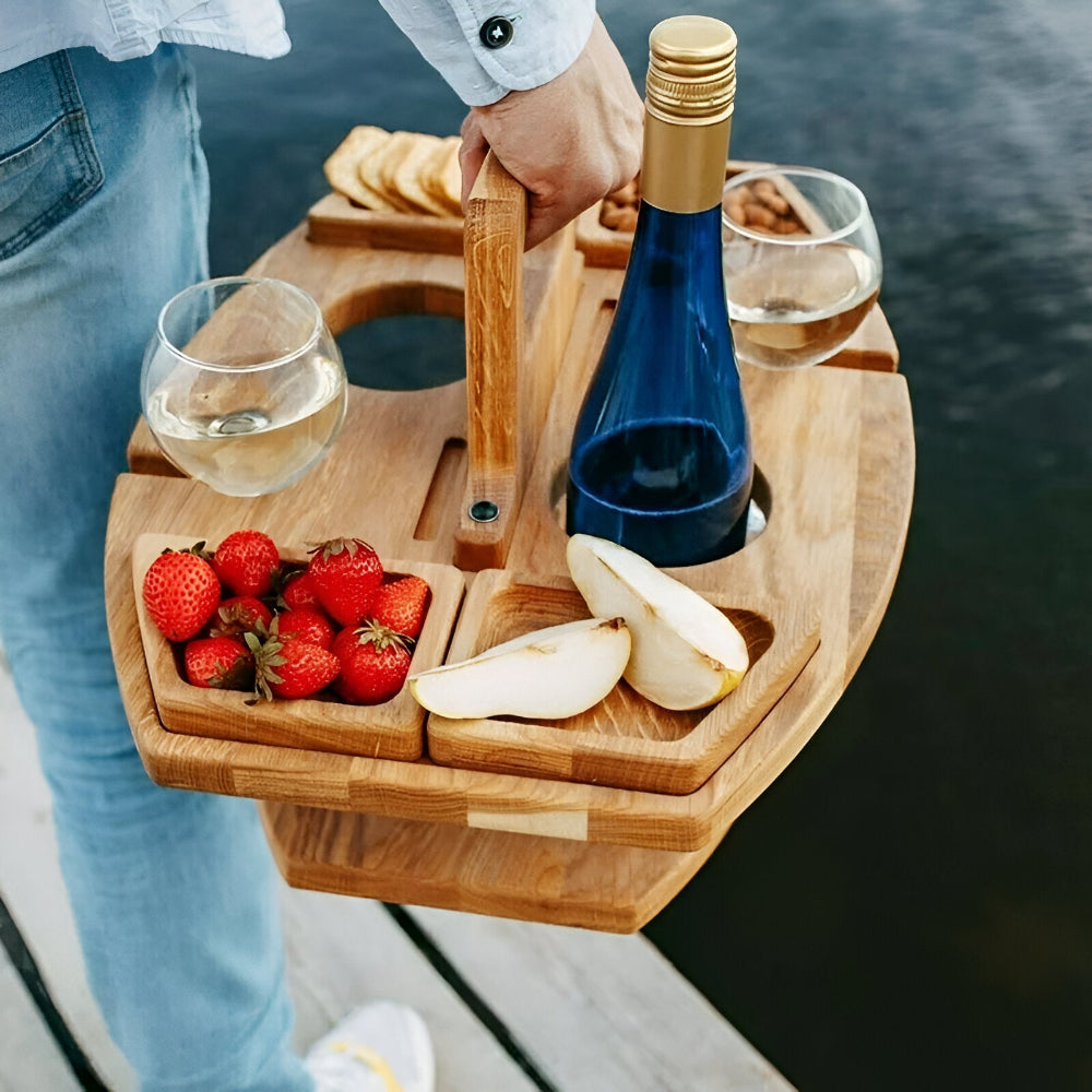 Dionara - Foldable Wooden Picnic Table with Wine Holder