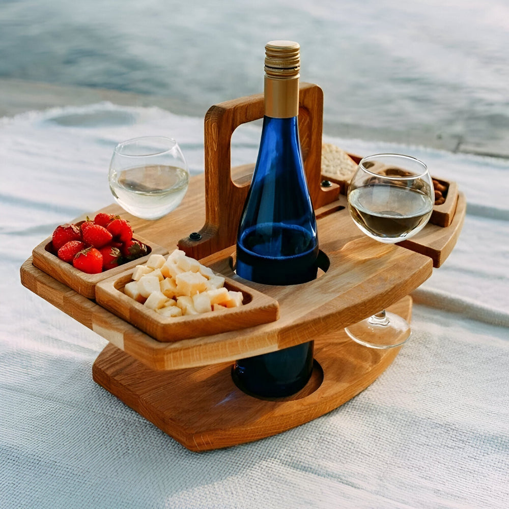 Dionara - Foldable Wooden Picnic Table with Wine Holder