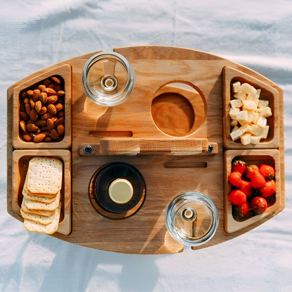 Dionara - Foldable Wooden Picnic Table with Wine Holder