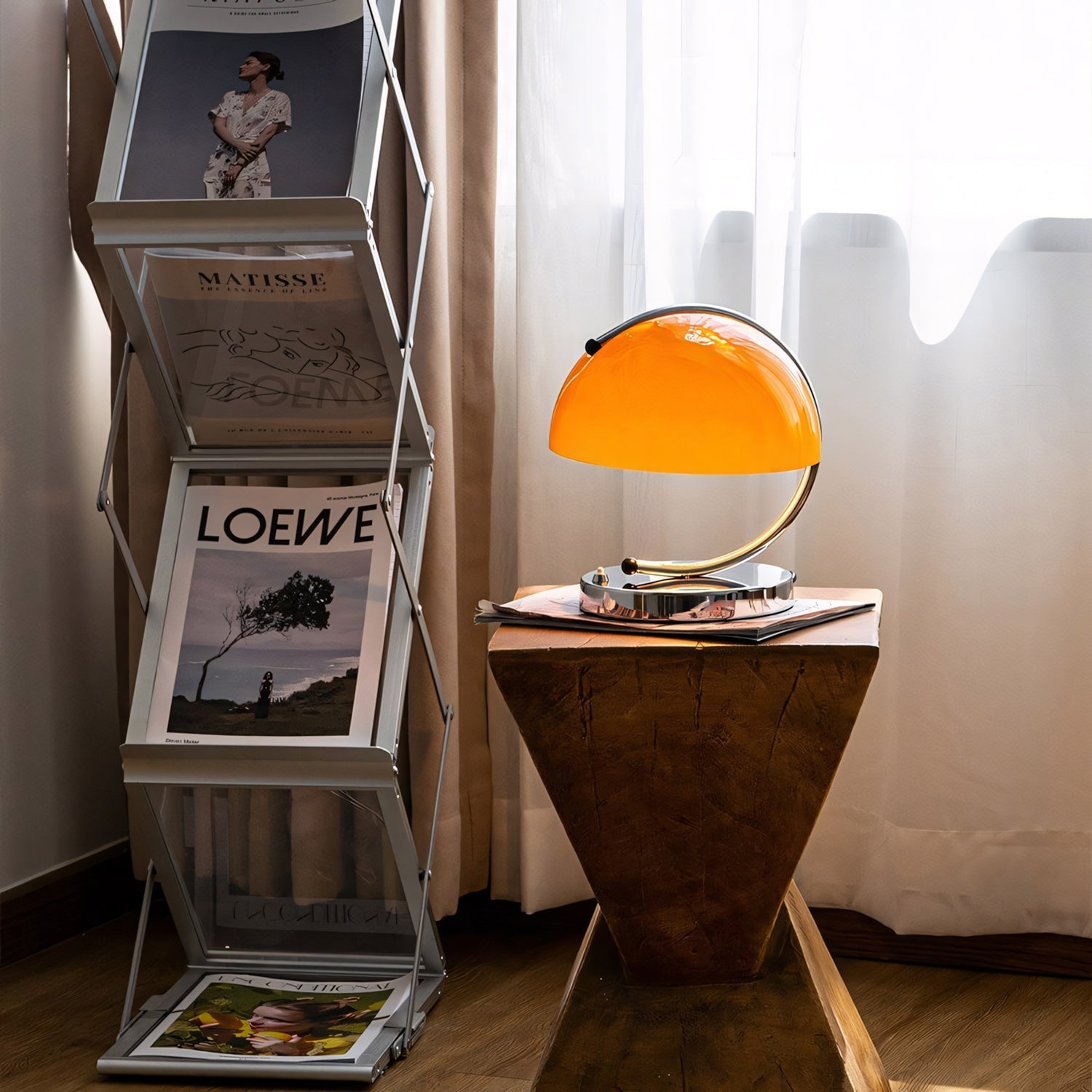 Renzo Crescent Arm Glass Dome Table Lamp