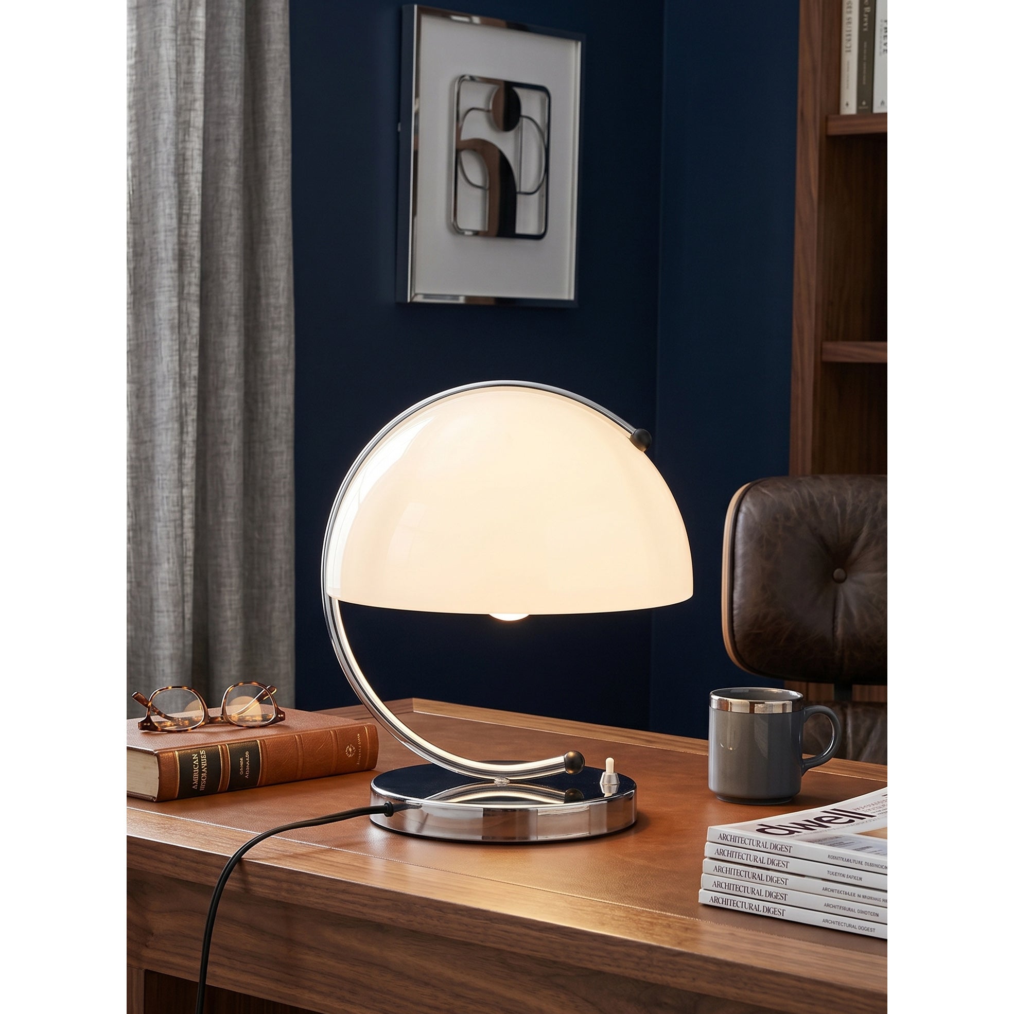Renzo Crescent Arm Glass Dome Table Lamp