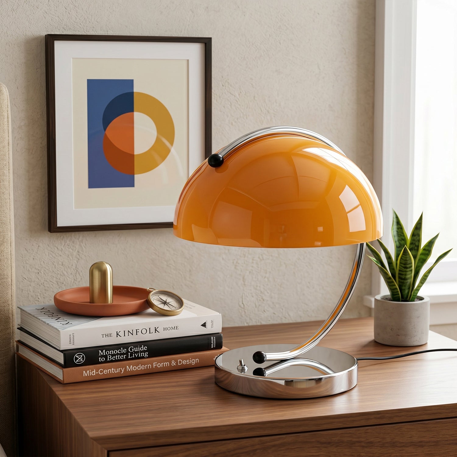 Renzo Crescent Arm Glass Dome Table Lamp