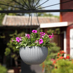 Hanging Planter Resin Rattan Look Round Design Iron Chain