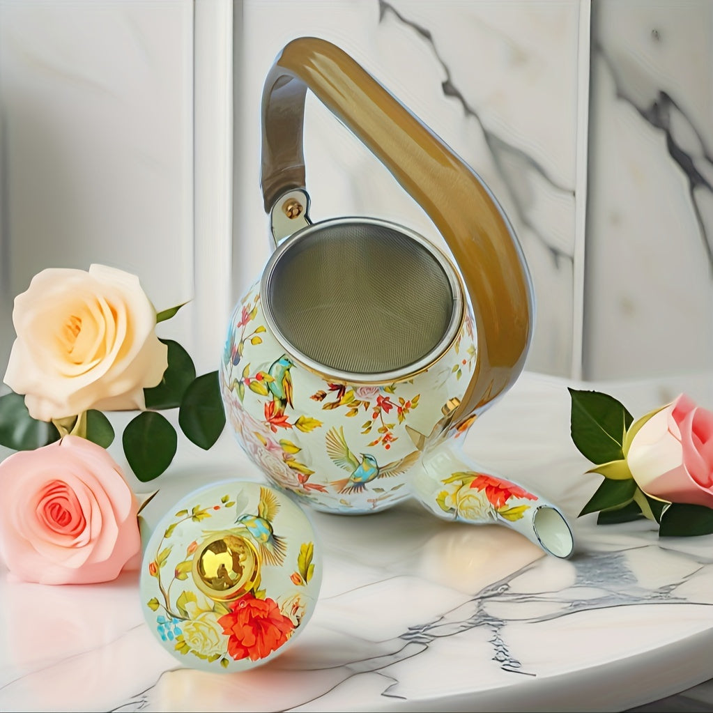 RetroSplash: Enamel Teapot with Classic Look & Robust Design – Perfect for Kitchen & Guests