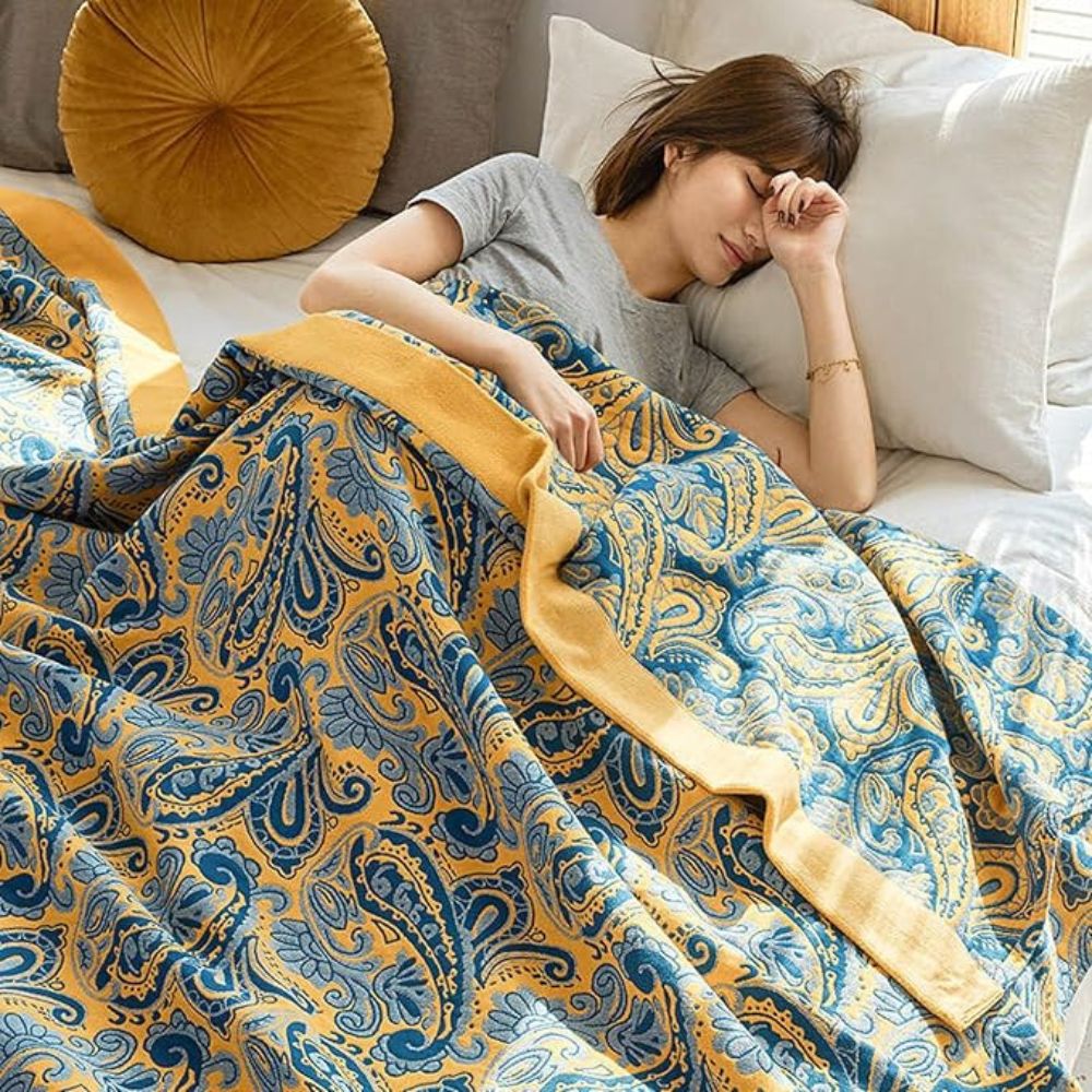 RetroSoleil: Cotton blankets made of cotton with a classic retro pattern & breathable lightness – for sofa & living area