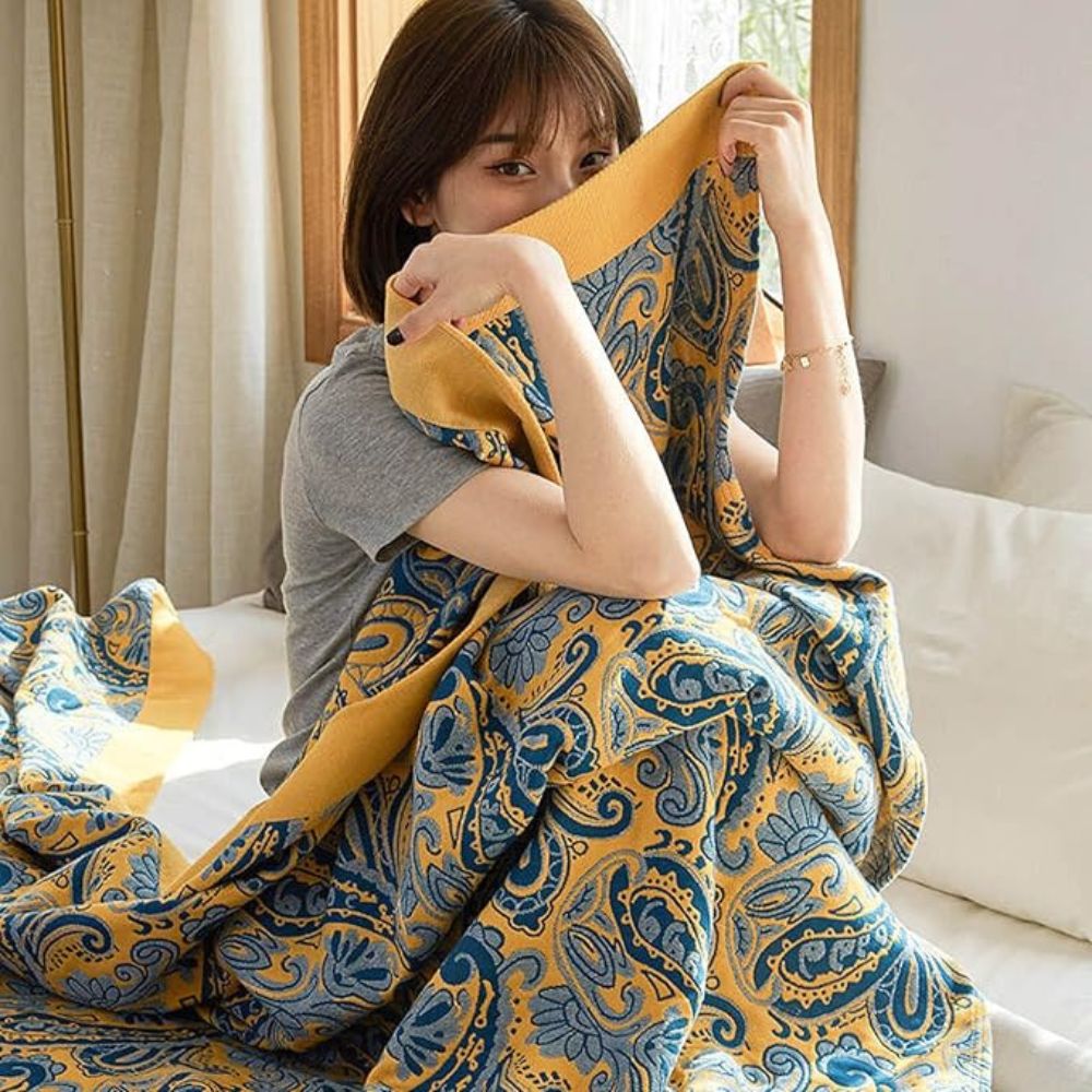 RetroSoleil: Cotton blankets made of cotton with a classic retro pattern & breathable lightness – for sofa & living area