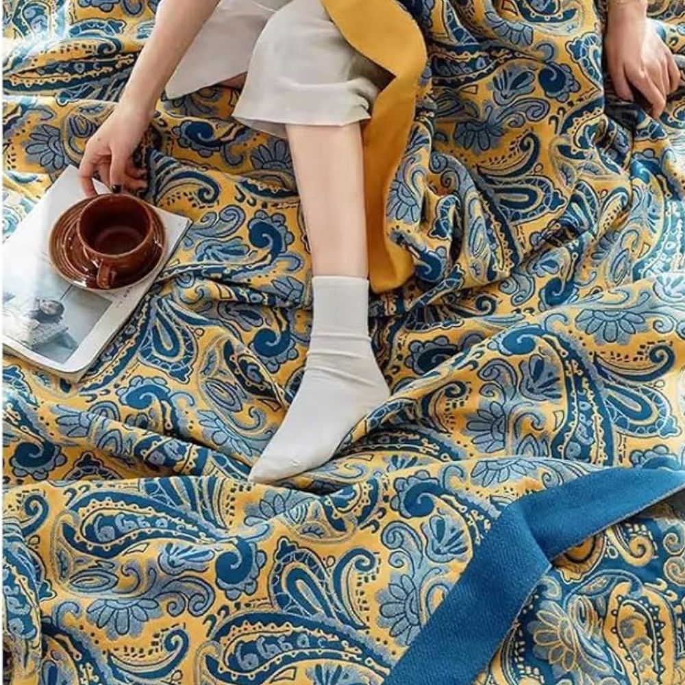 RetroSoleil: Cotton blankets made of cotton with a classic retro pattern & breathable lightness – for sofa & living area