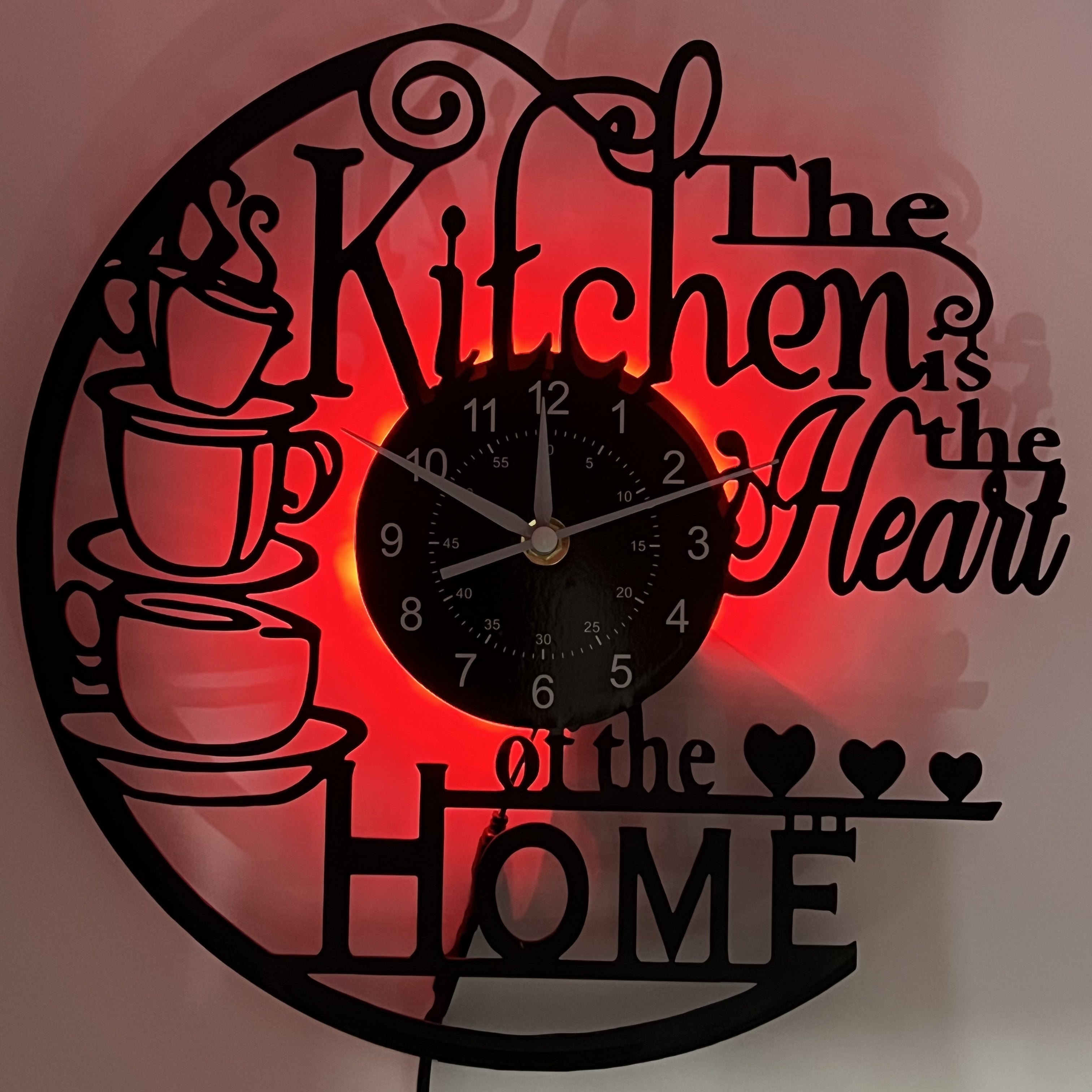 Wall Clock Black Retro Style with Integrated LED Lighting for Indoor Decor