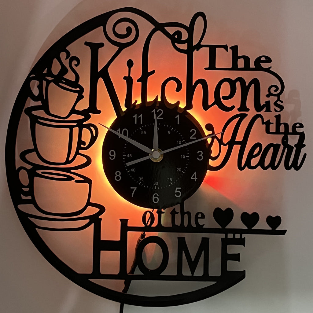 Wall Clock Black Retro Style with Integrated LED Lighting for Indoor Decor