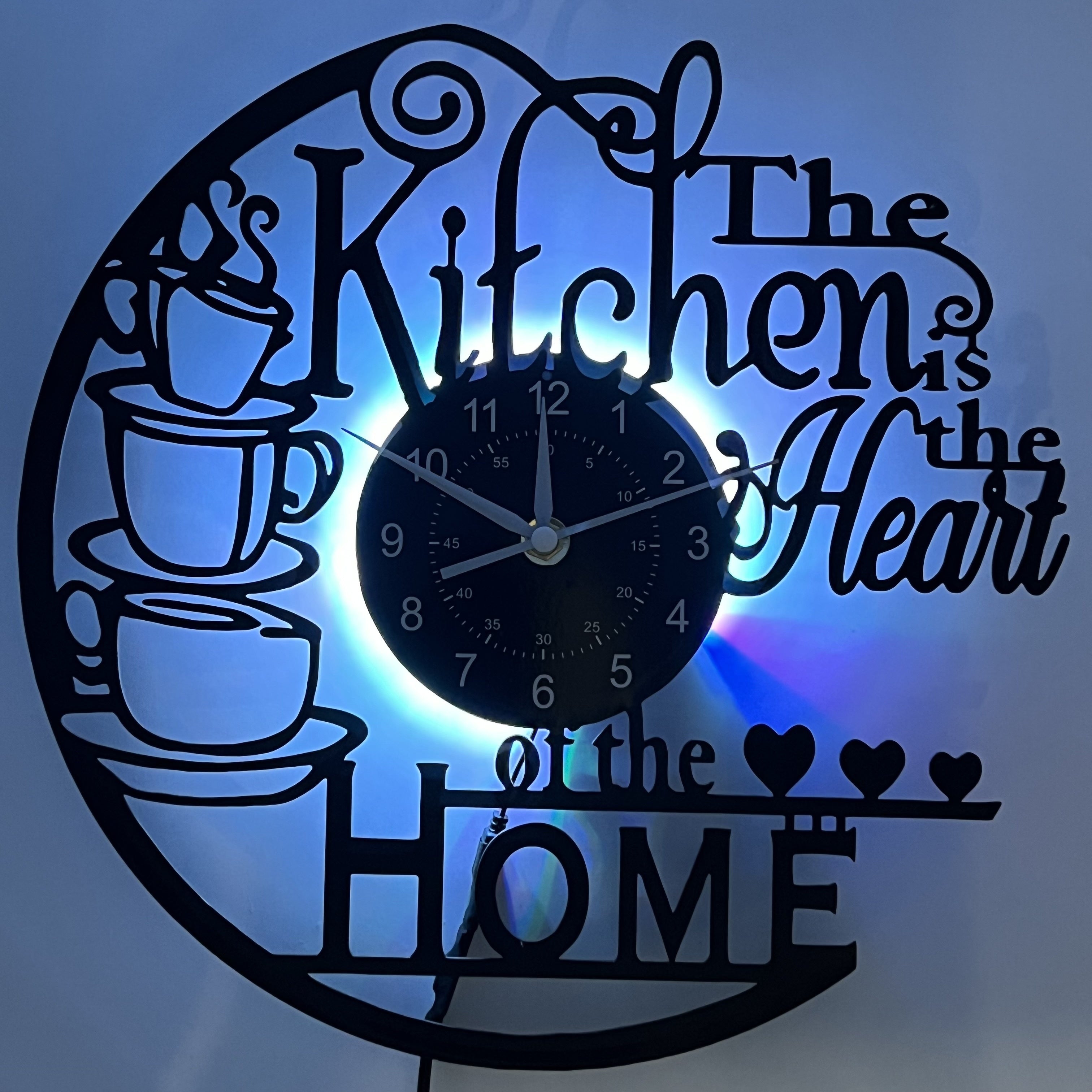 Wall Clock Black Retro Style with Integrated LED Lighting for Indoor Decor