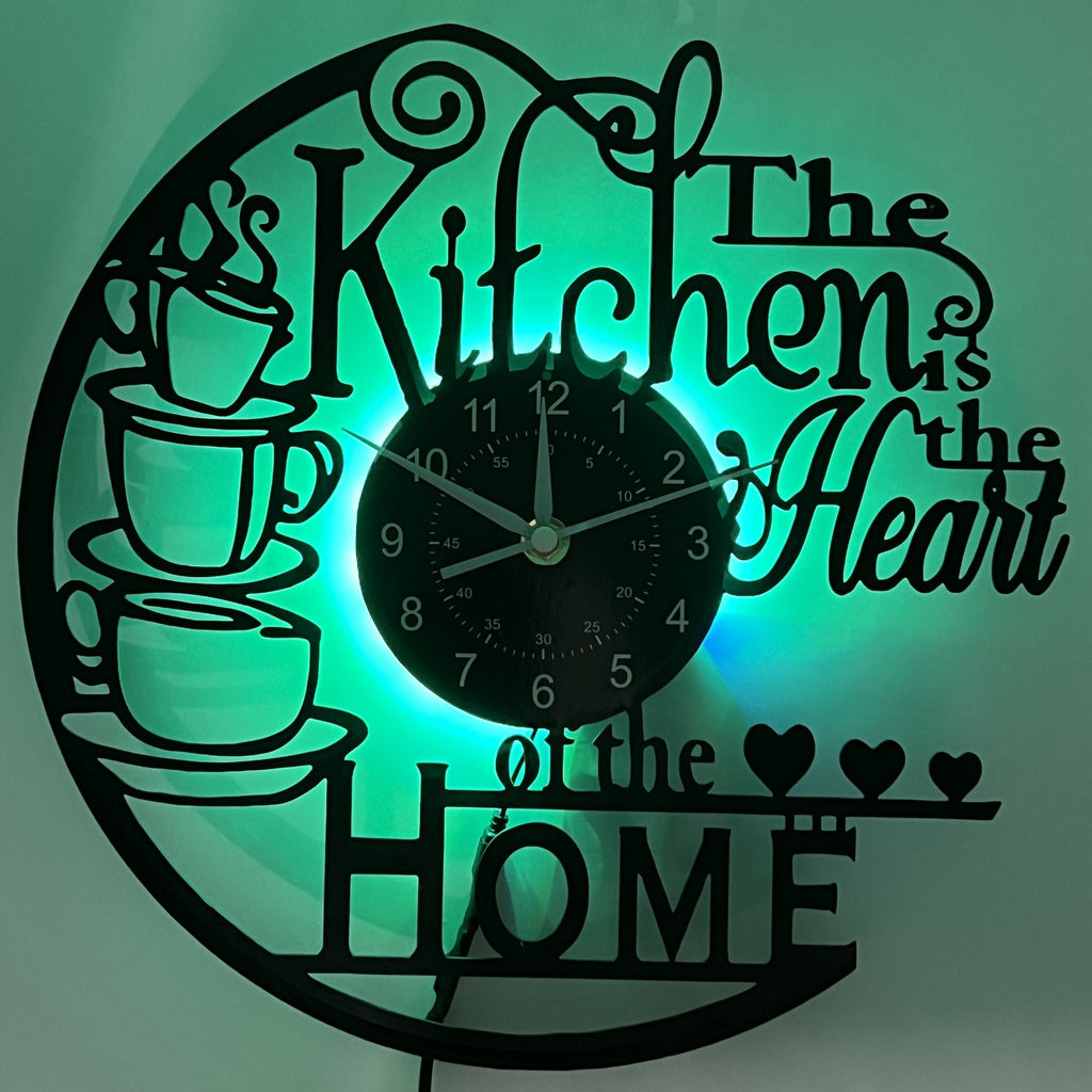 Wall Clock Black Retro Style with Integrated LED Lighting for Indoor Decor