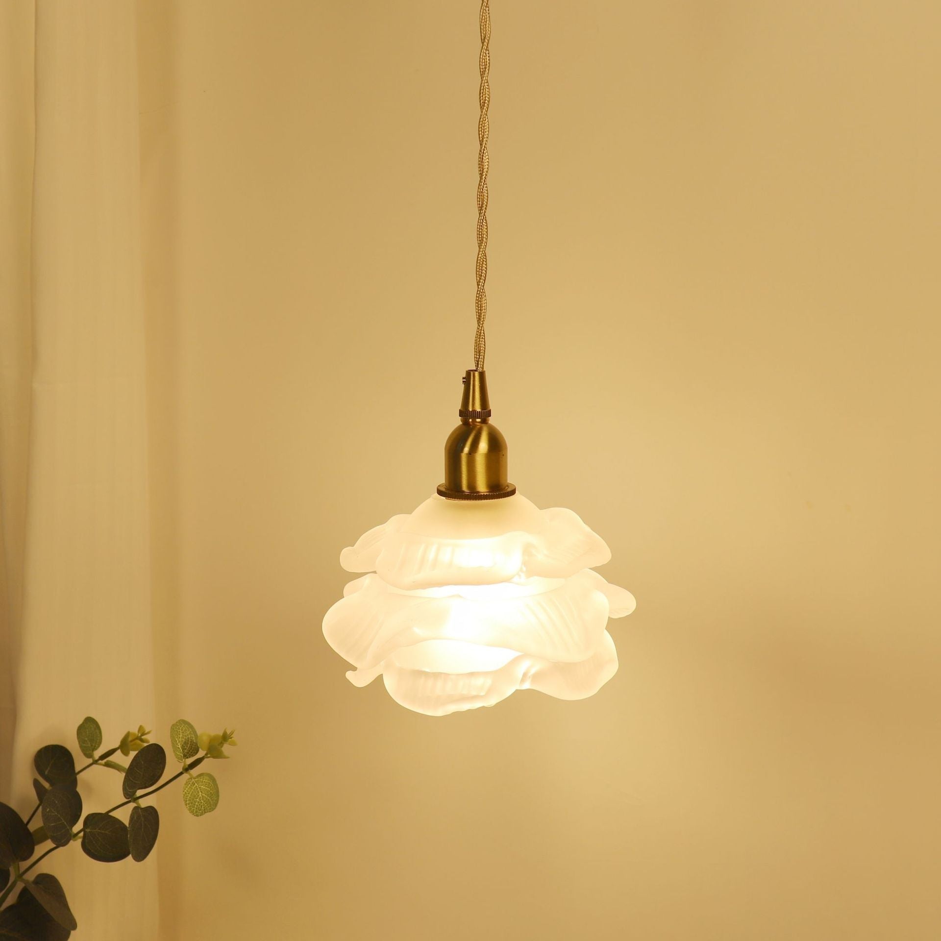 Rose Pendant Light, Glass Lampshade, Copper Body, E14 Base