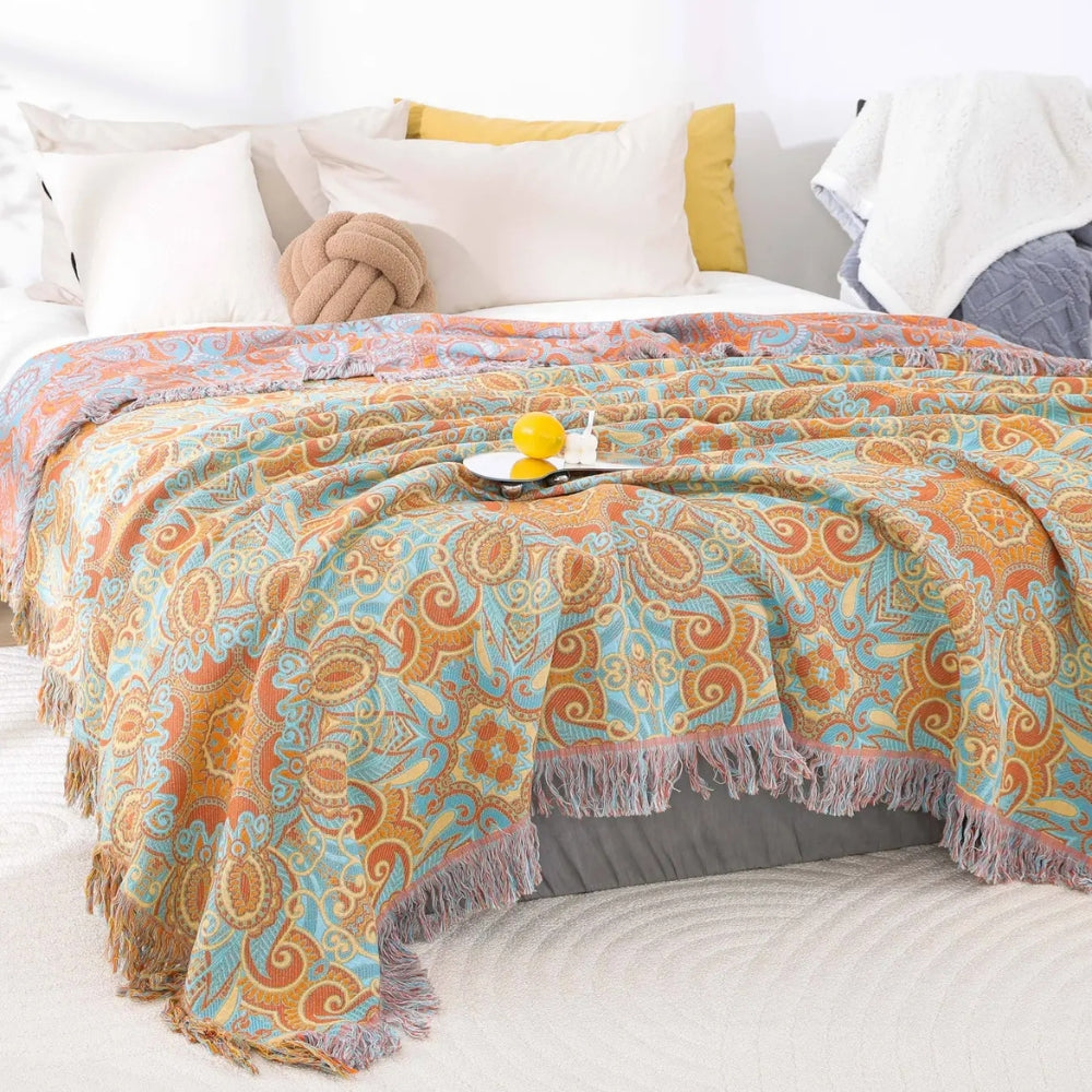 PaisleyLux: Reversible Cotton Blanket in Boho Design with Paisley Pattern – for Living Room & Bedroom