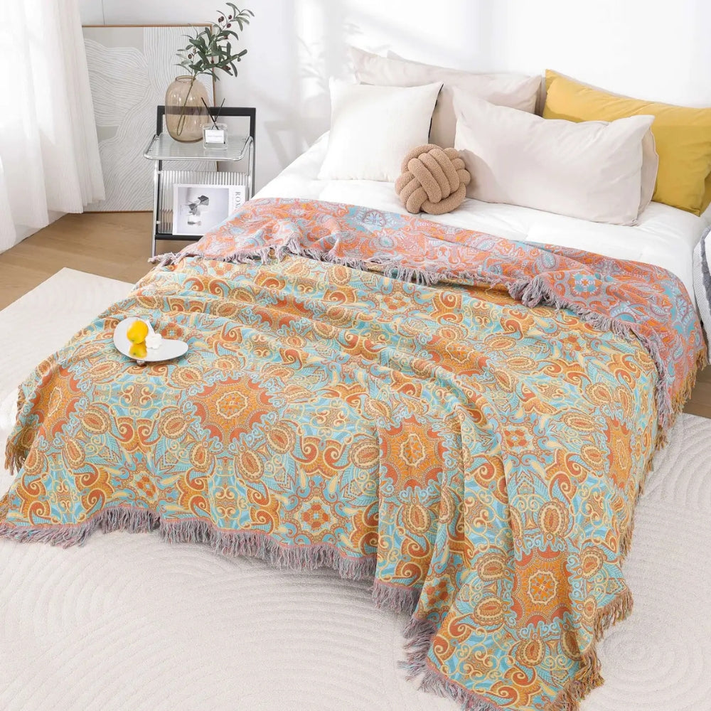 PaisleyLux: Reversible Cotton Blanket in Boho Design with Paisley Pattern – for Living Room & Bedroom