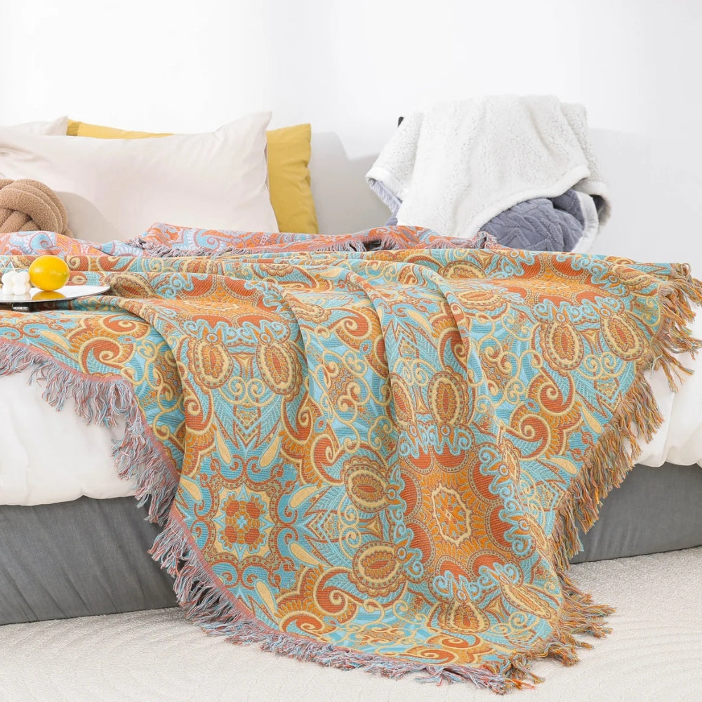 PaisleyLux: Reversible Cotton Blanket in Boho Design with Paisley Pattern – for Living Room & Bedroom
