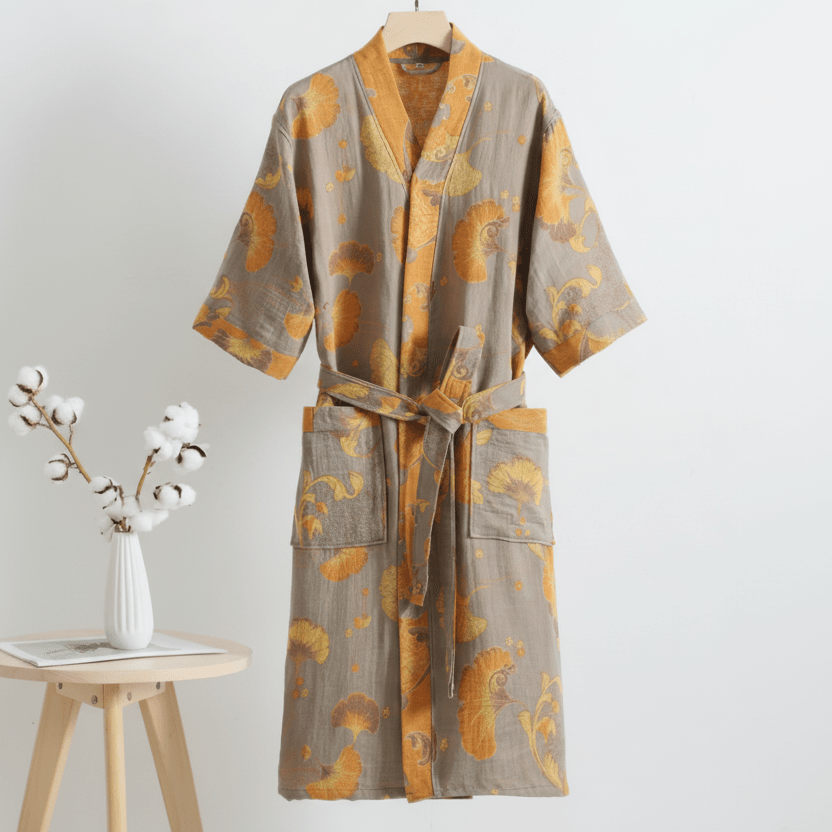Reversible Kimono Bathrobe Organic Cotton Lightweight Soft Robe
