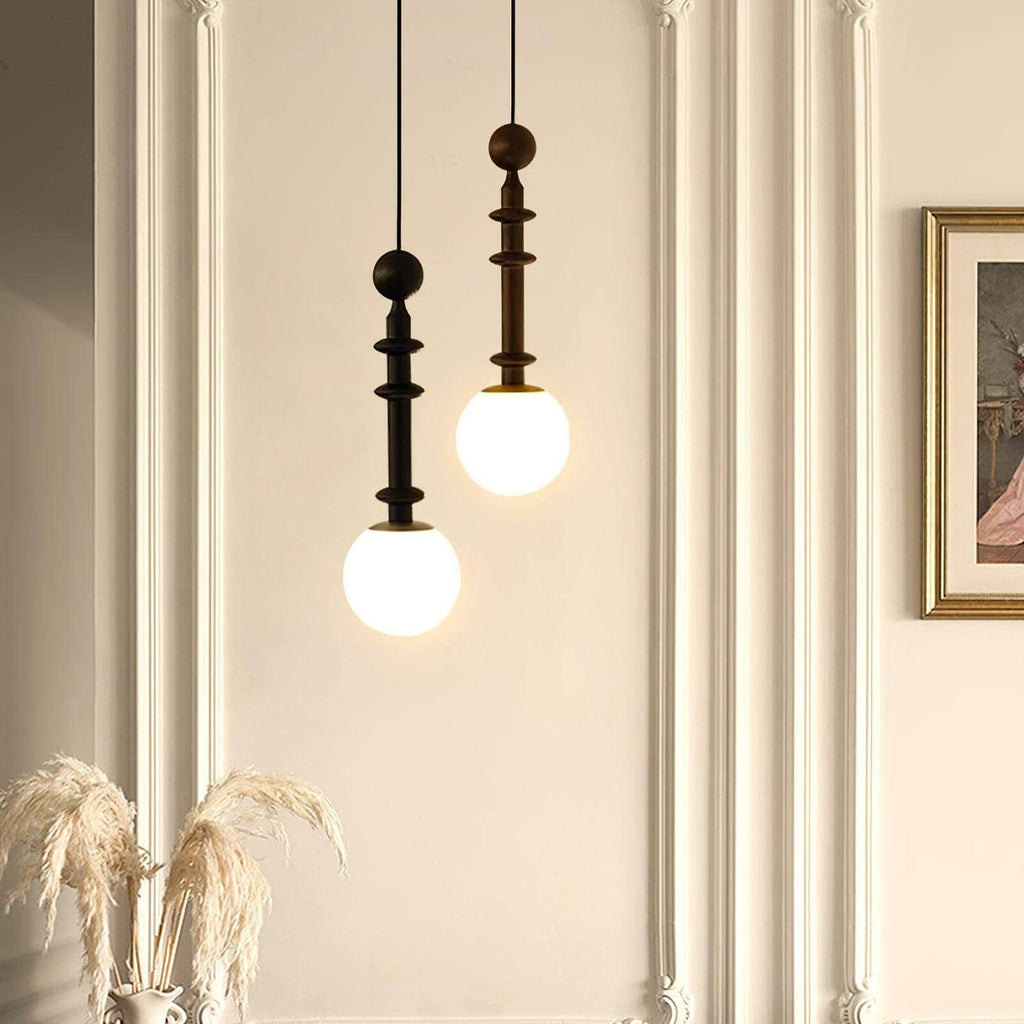 Roman Column Ash Wood & Glass Pendant