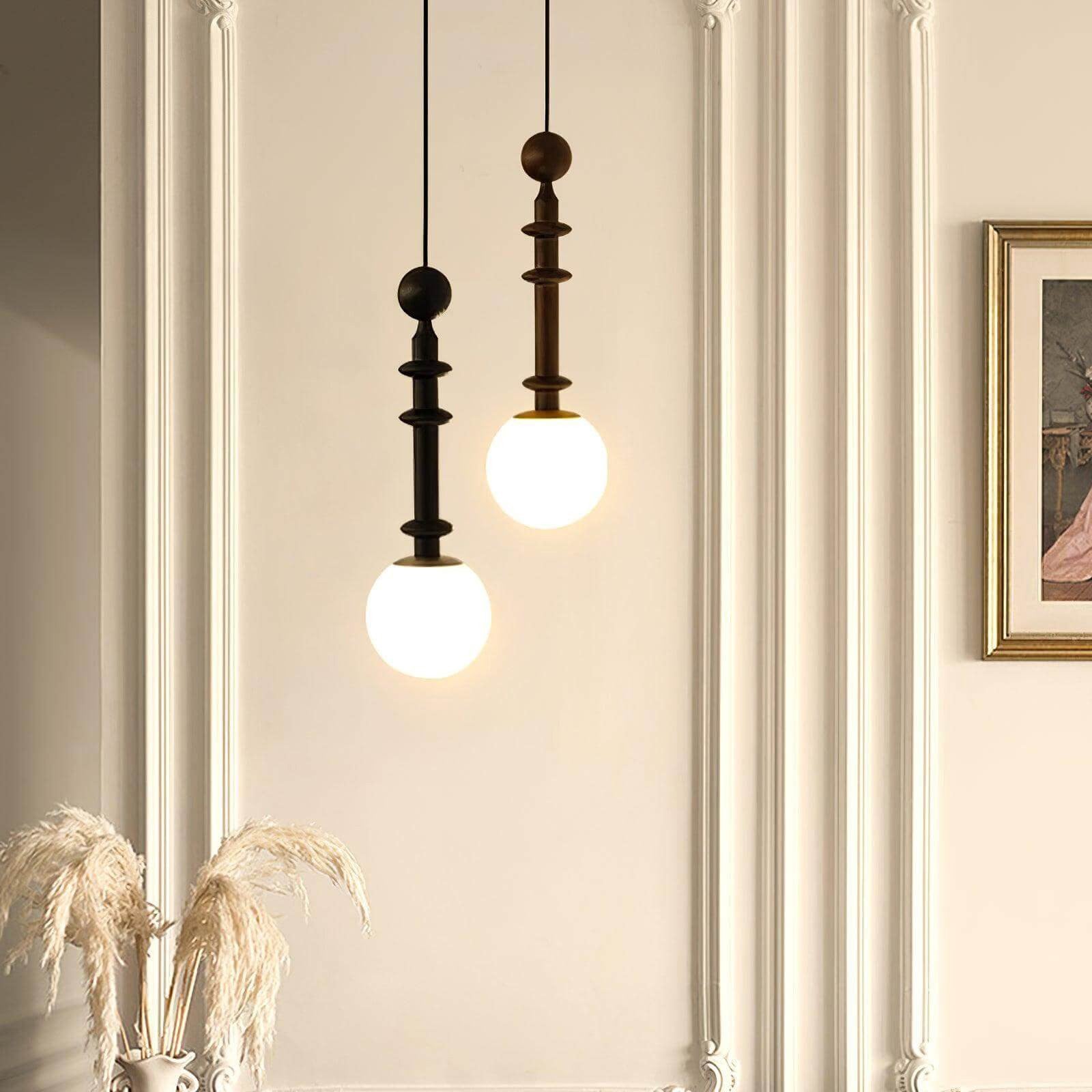 Roman Column Ash Wood & Glass Pendant