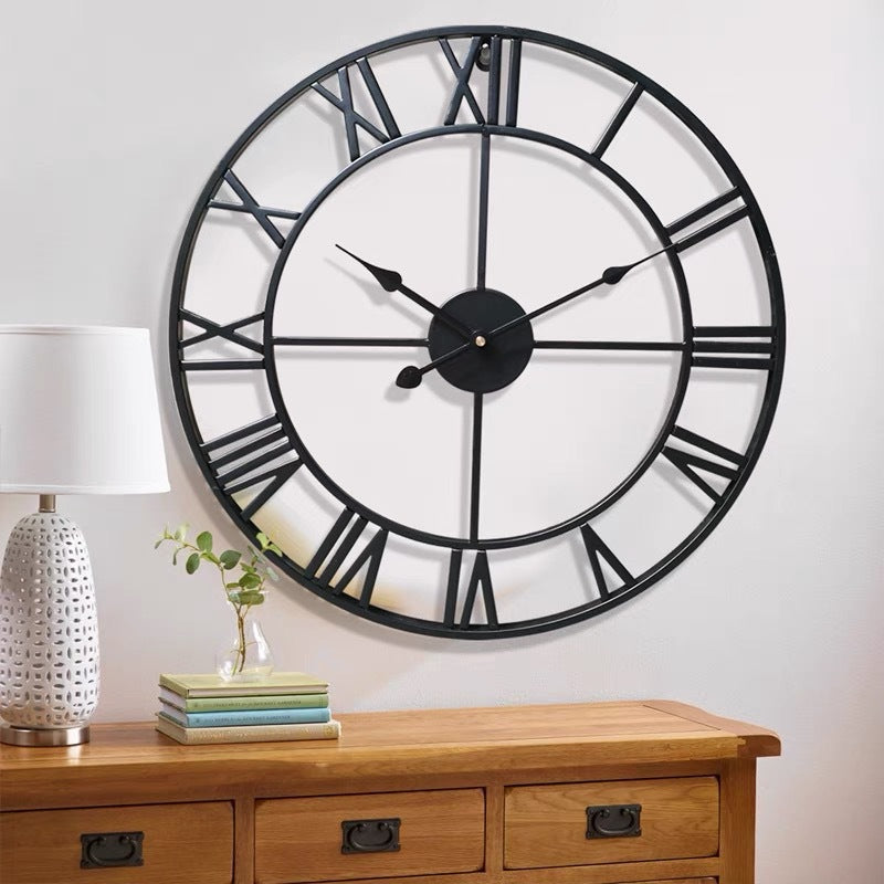 Roman Numeral Wall Clock, Metal Construction, Battery Powered