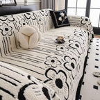 Rosalia: Sofa cover in embroidered floral pattern made of soft microfiber with decorative texture – for sofa & living room