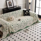Rosalia: Sofa cover in embroidered floral pattern made of soft microfiber with decorative texture – for sofa & living room