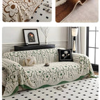Rosalia: Sofa cover in embroidered floral pattern made of soft microfiber with decorative texture – for sofa & living room