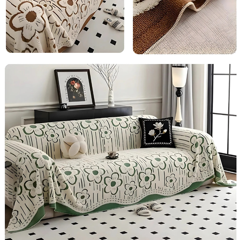 Rosalia: Sofa cover in embroidered floral pattern made of soft microfiber with decorative texture – for sofa & living room