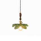 Green Glass & Walnut Pendant Light with Brass