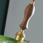 Green Glass & Walnut Pendant Light with Brass