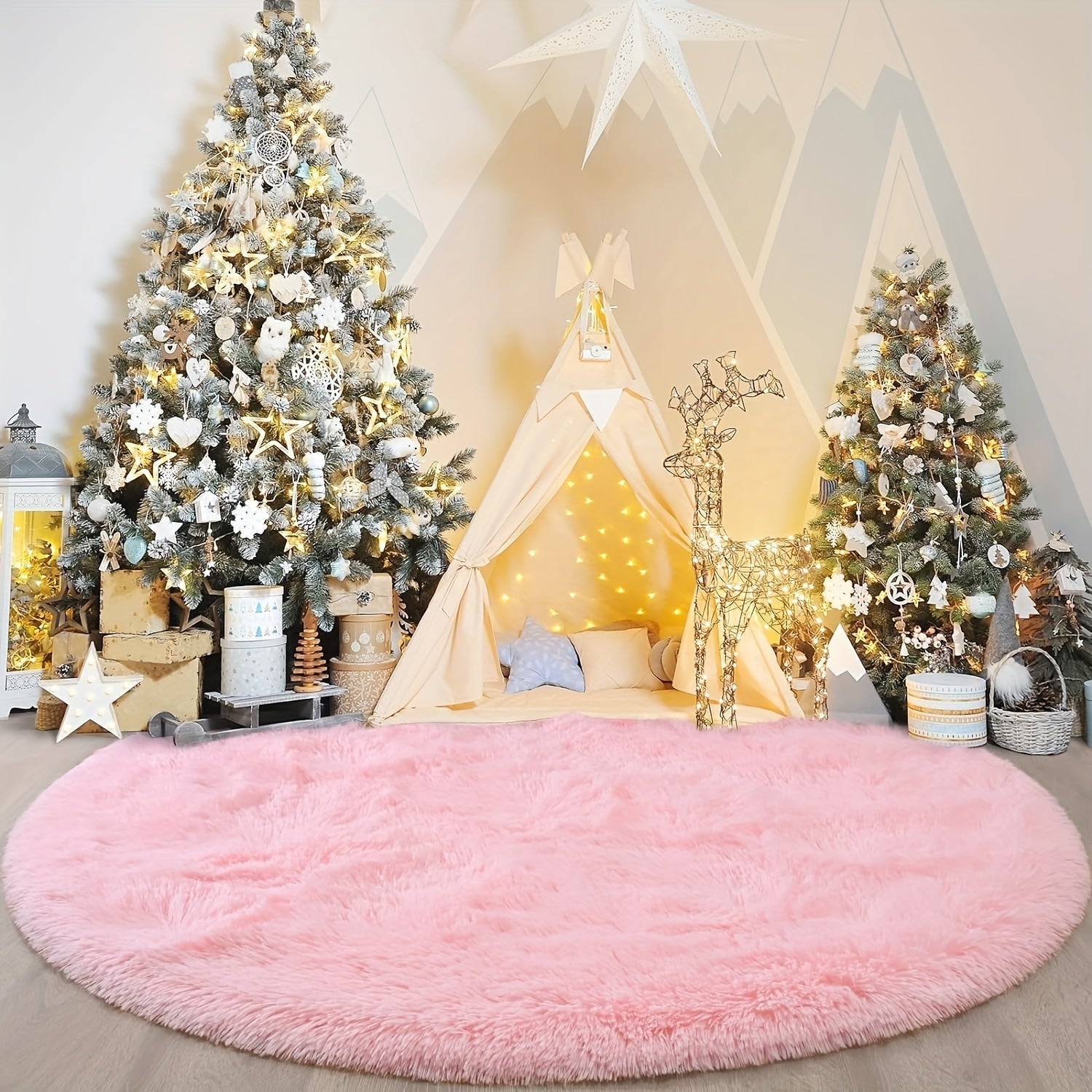 RoséDream: Round Pink Fluffy Rug – Decorative for Living Room, Bedroom & Christmas Decoration