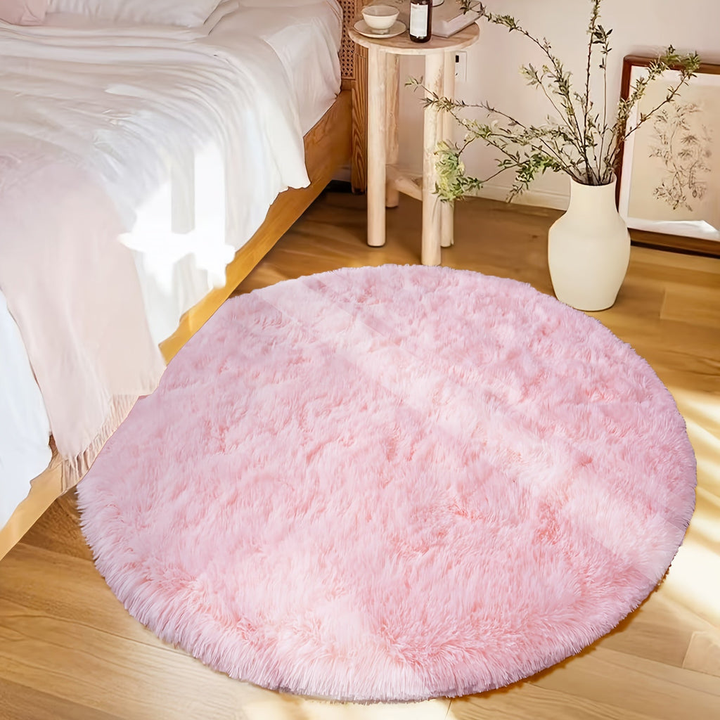 RoséDream: Round Pink Fluffy Rug – Decorative for Living Room, Bedroom & Christmas Decoration